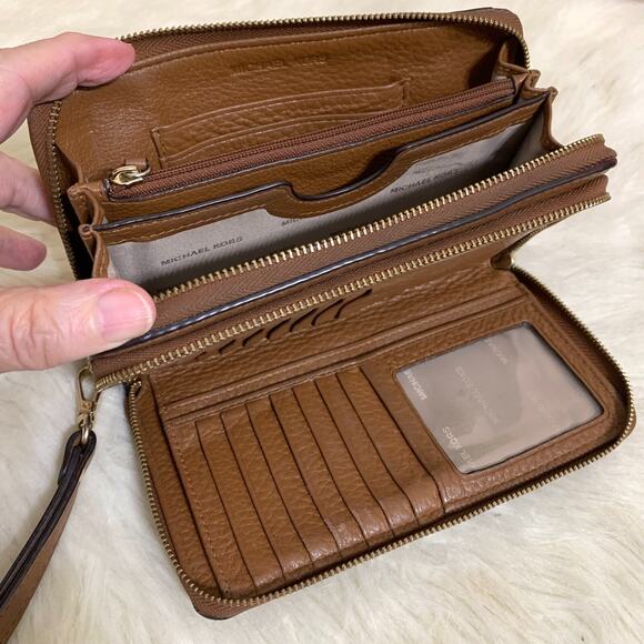 MICHAEL KORS Vintage JET SET Large Double Zip Brown Leather Wrist Wallet - Picture 9 of 16